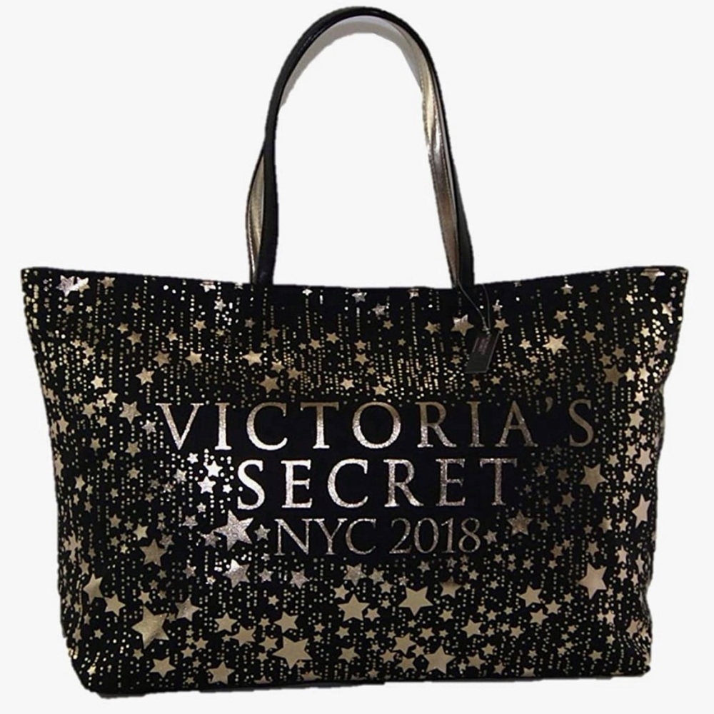 Victoria’s Secret Large Tote Bag Fashion Show Black, Gold & Stars